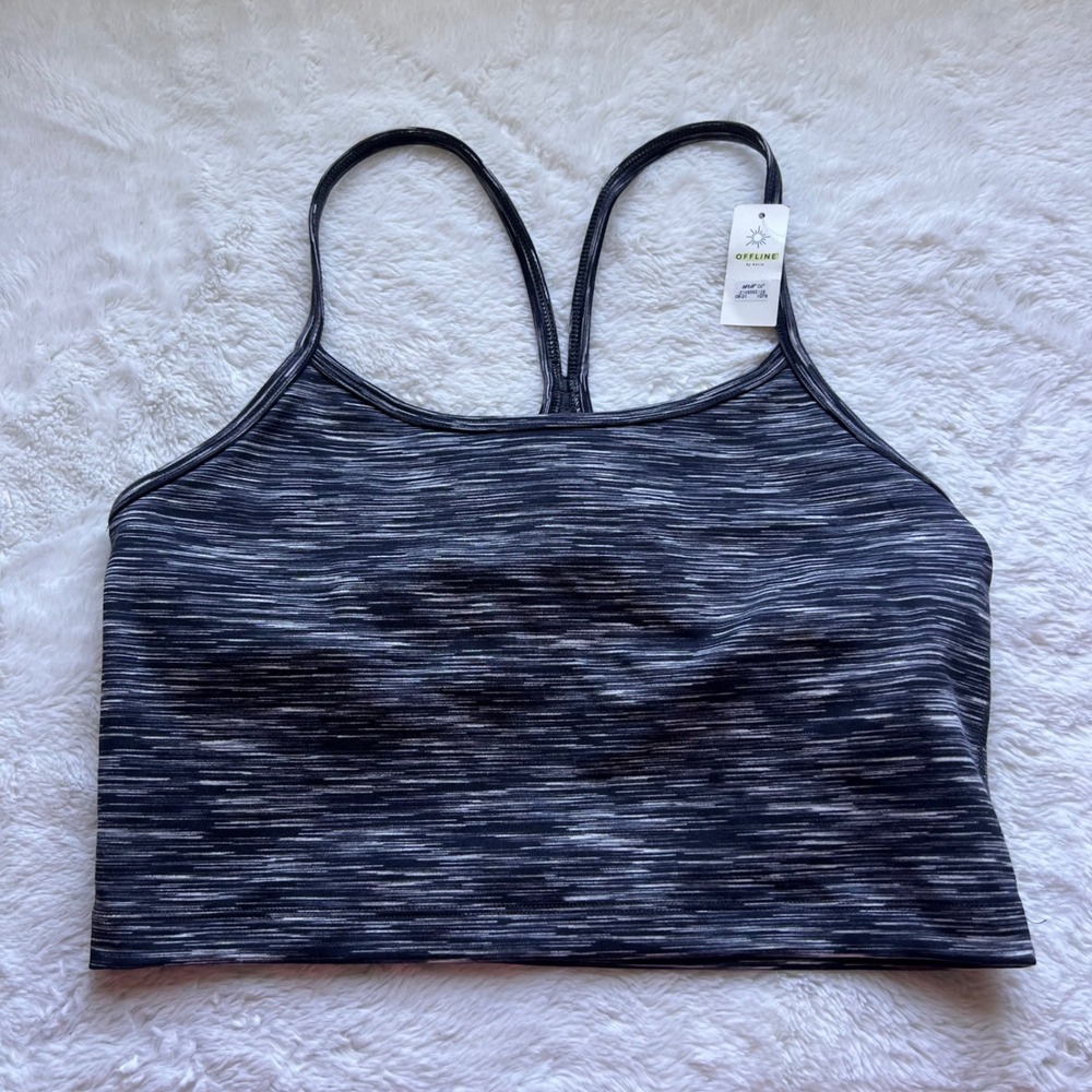 OFFLINE by Aerie The Hugger Space Dye Sports Bra Black White Medium 1078-082 NEW